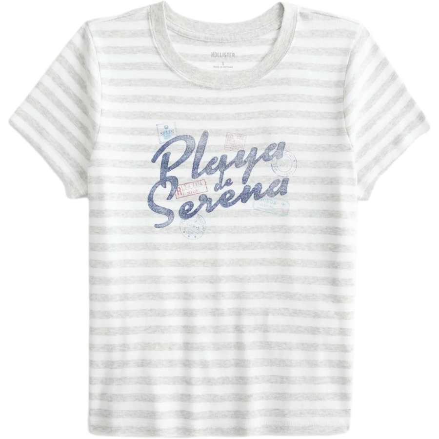 Hollister/ T Shirts Women's White Stripes Crew Neck