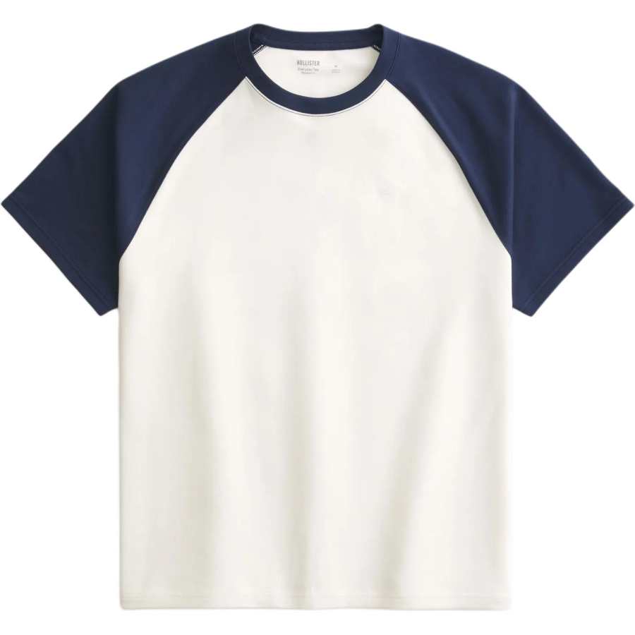 Hollister/ T Shirts Men's Cream And Marine Blue Crew Neck