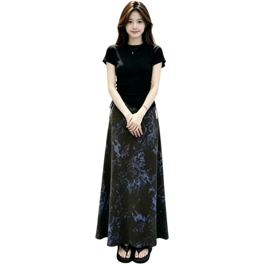 JBBCN Two Piece Skirt Sets Women's Crew Neck Thin Long Skirt