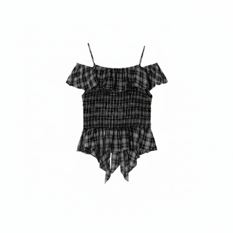 XIANGYING Chiffon Shirts Women's Gray Plaid Other