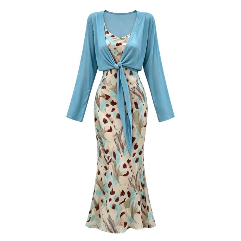CPAURA Two Piece Skirt Sets Women's Camisole Moderate Long Skirt