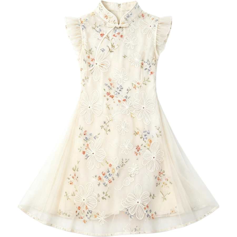 Disney Kids Dresses Cheongsam Collar Thin Short Skirt Non Stretch