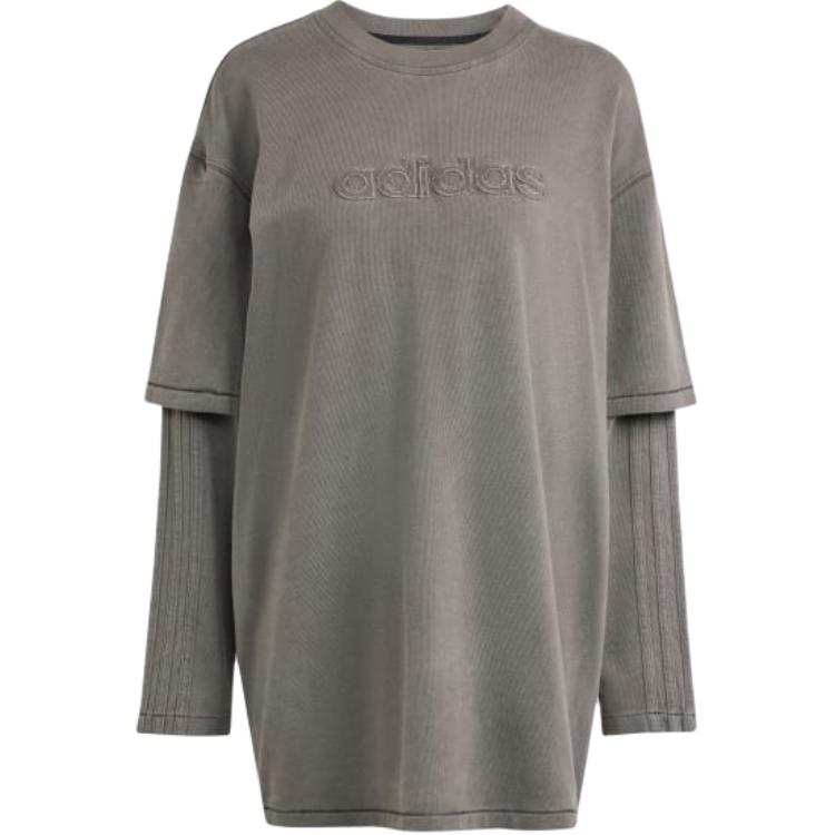 Adidas Adidas Long Sleeved Dresses Women's Black Crew Neck Moderate Short Skirt