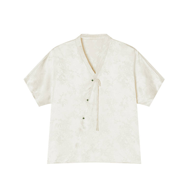 XIANGYING Chiffon Shirts Women's Beige V Neck