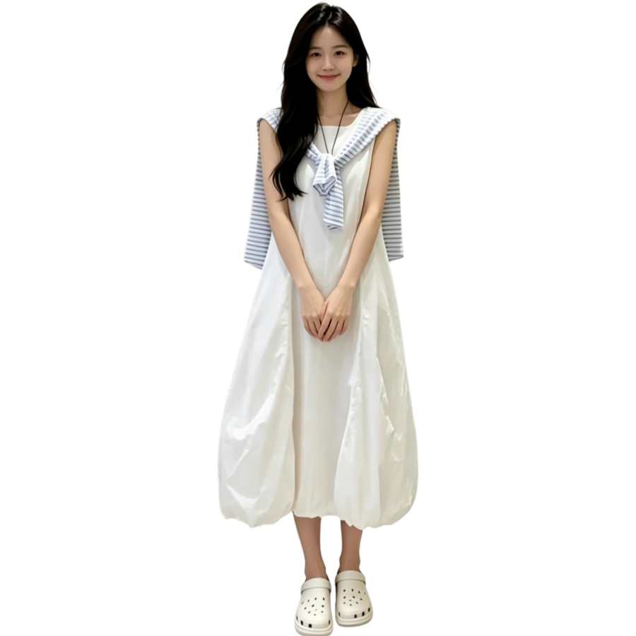 JBBCN Sleeveless Dresses Women's White Including Shawl Crew Neck Thin Midi Skirt Other