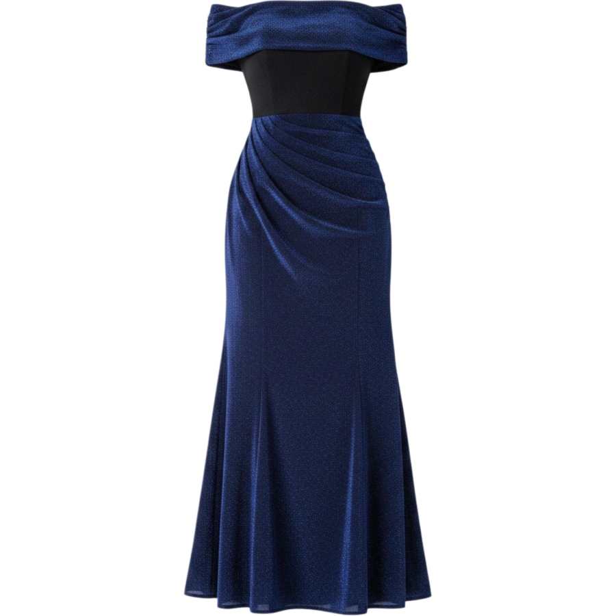 CHARM GLOW Sleeveless Dresses Women's Tranquil Blue Boat Neck Moderate Long Skirt Bodycon Skirt