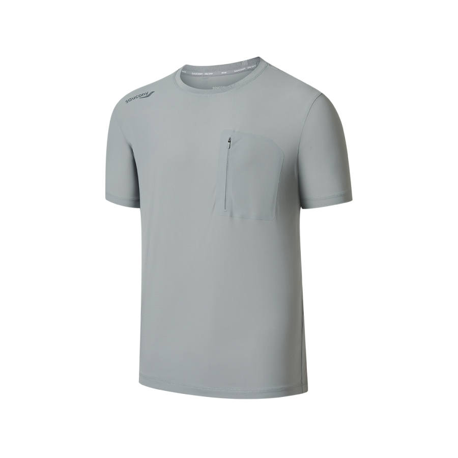 Saucony T Shirts Men's Nebula Gray Crew Neck Moderate