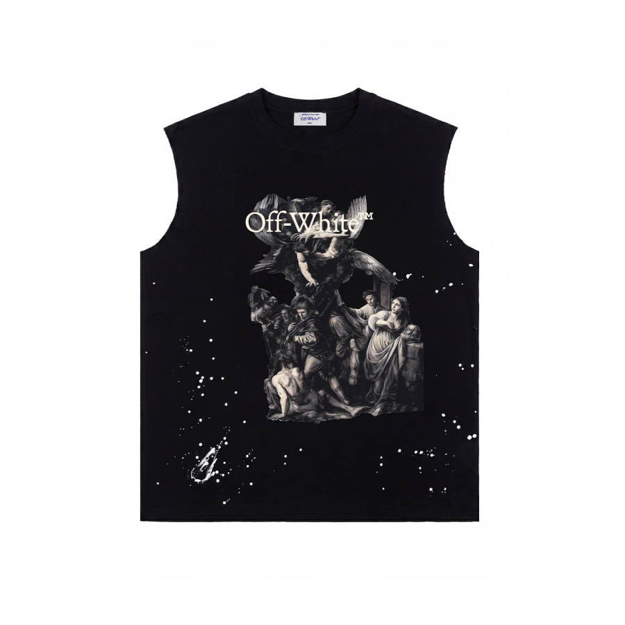 OFF-WHITE OFF WHITE Tank Tops Unisex Black Re Washed Crew Neck Moderate Straight Fit
