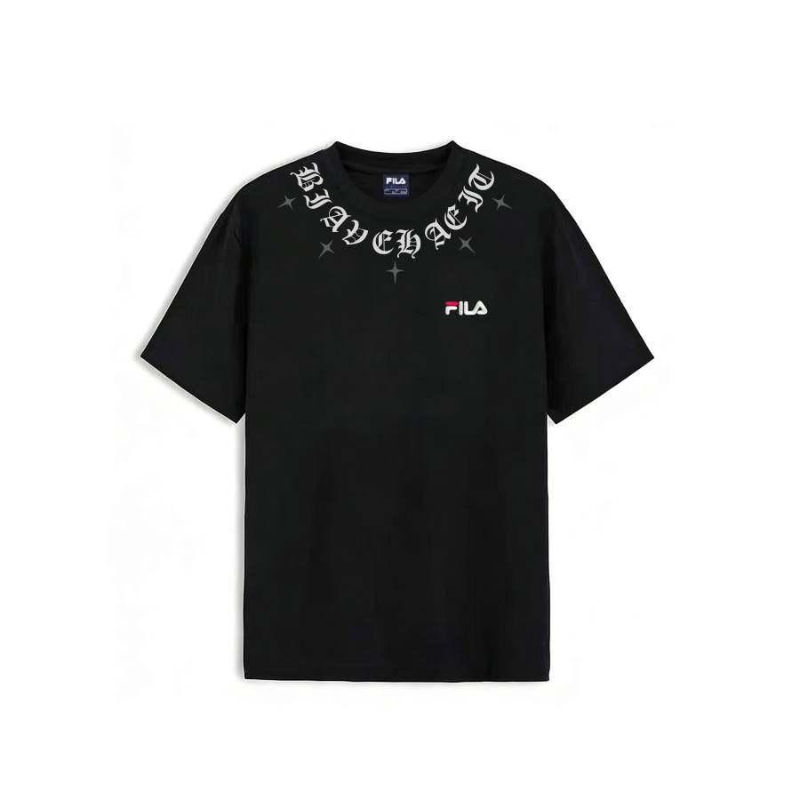 FILA T Shirts Unisex Black White Letter Necklace Crew Neck Moderate