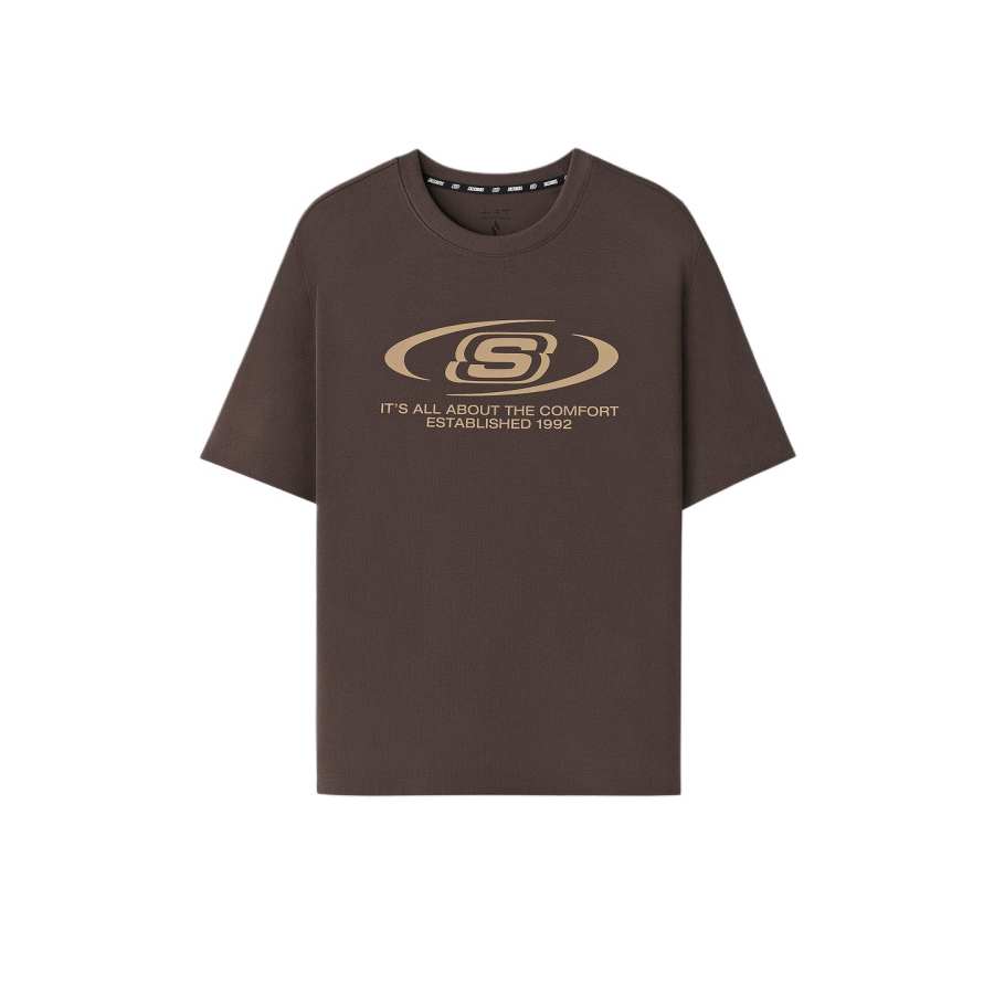 Skechers T Shirts Unisex Dark Caramel Brown/05U5 Crew Neck Moderate Straight Fit