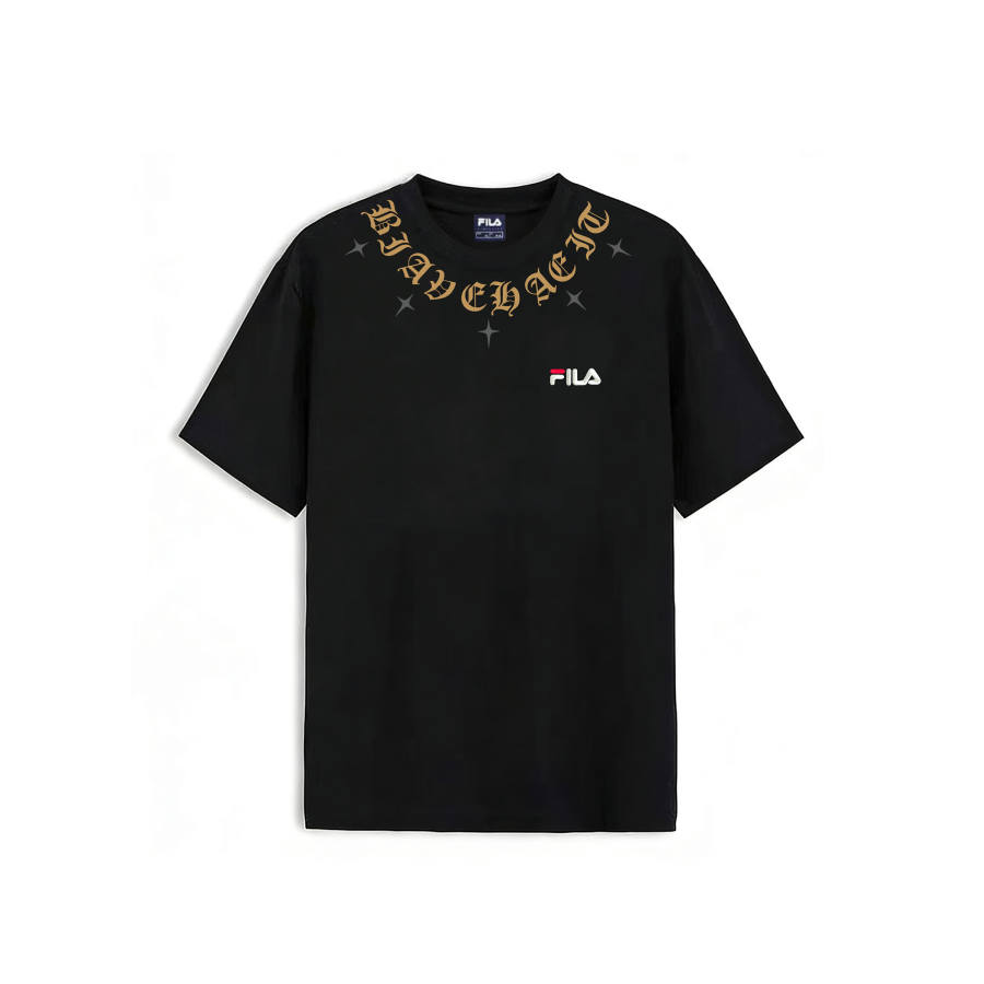 FILA T Shirts Unisex Black/Gold Crew Neck Moderate