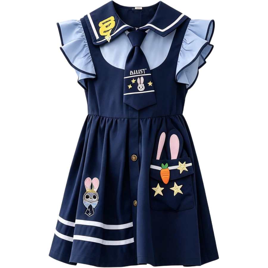 Disney Kids Dresses Navy Collar Thin Midi Dress Non Stretch