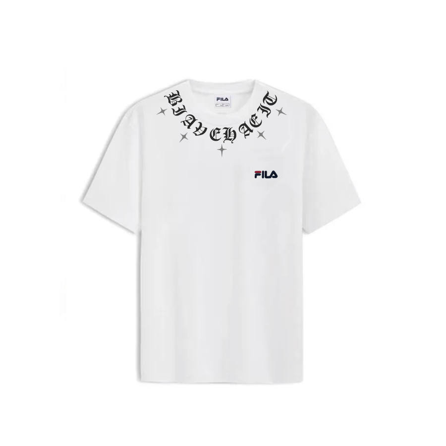 FILA T Shirts Unisex White Letter Necklace Crew Neck Moderate