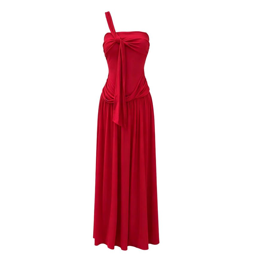 CPAURA Sleeveless Dresses Women's Red Strapless Top Moderate Long Skirt A Line Skirt