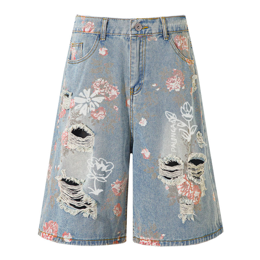 PAL ONGACO Denim Shorts Unisex Blue Moderate Straight Fit Pants