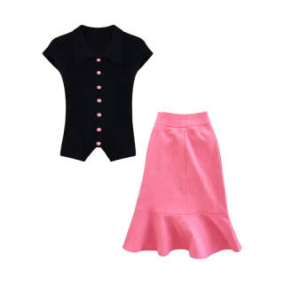 MARIE·COCO Two Piece Skirt Sets Women's Polo Collar Moderate Midi Dress