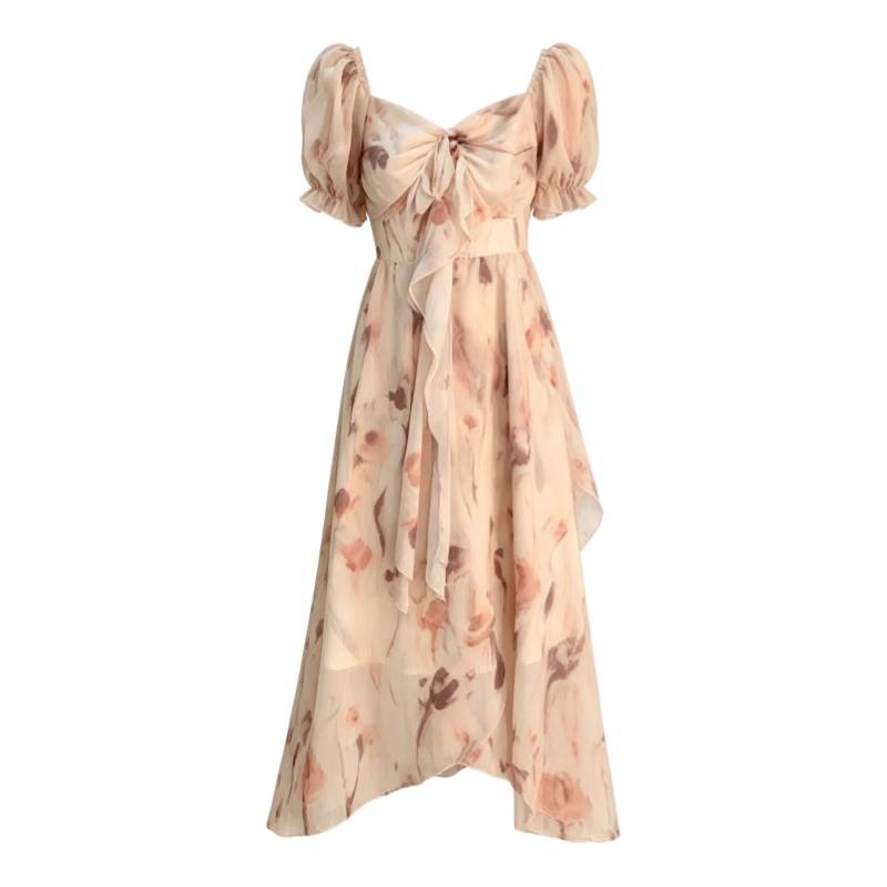 CPAURA Short Sleeved Dresses Women's Image Color Strapless Top Moderate Long Skirt A Line Skirt