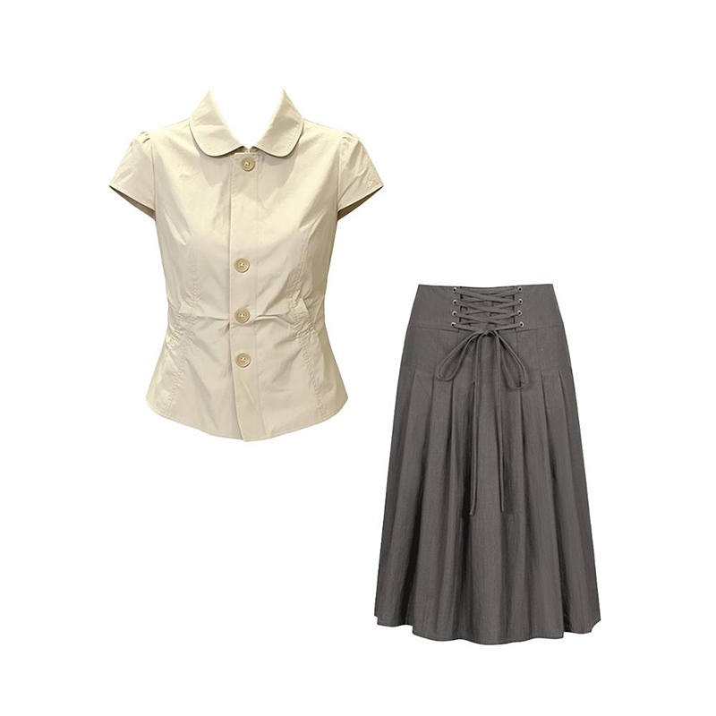 MARIE·COCO Two Piece Skirt Sets Women's Peter Pan Collar Moderate Midi Skirt