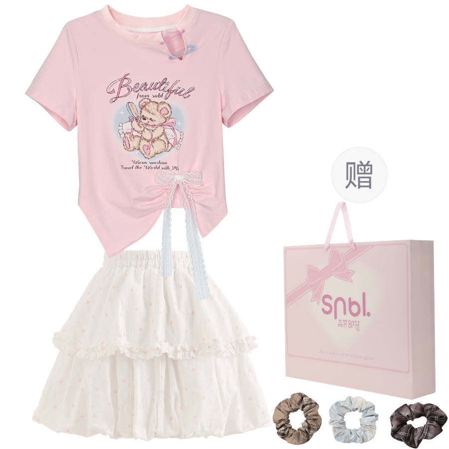 SNBL Two Piece Skirt Sets Women's Crew Neck Moderate Short Skirt