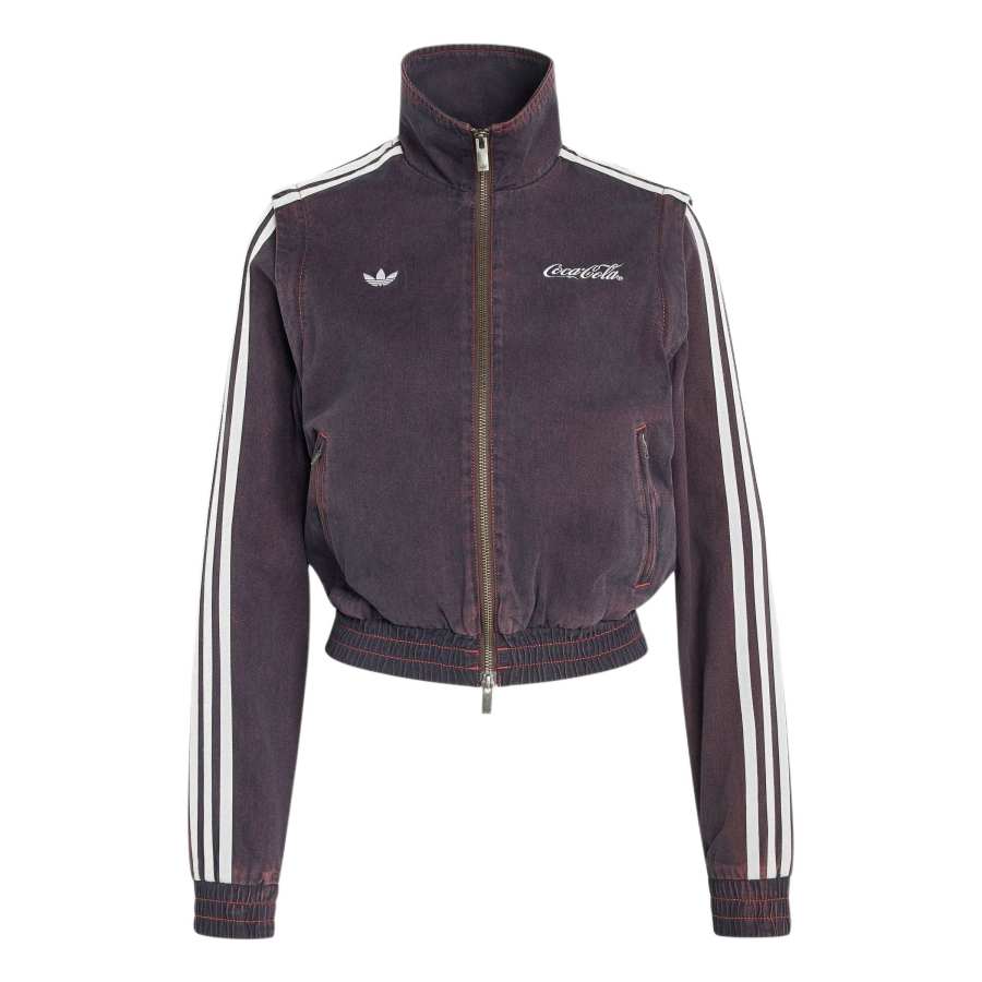 Adidas Originals X Coca Cola Firebird Denim Jackets Women's Dark Red Umber Stand Collar Moderate