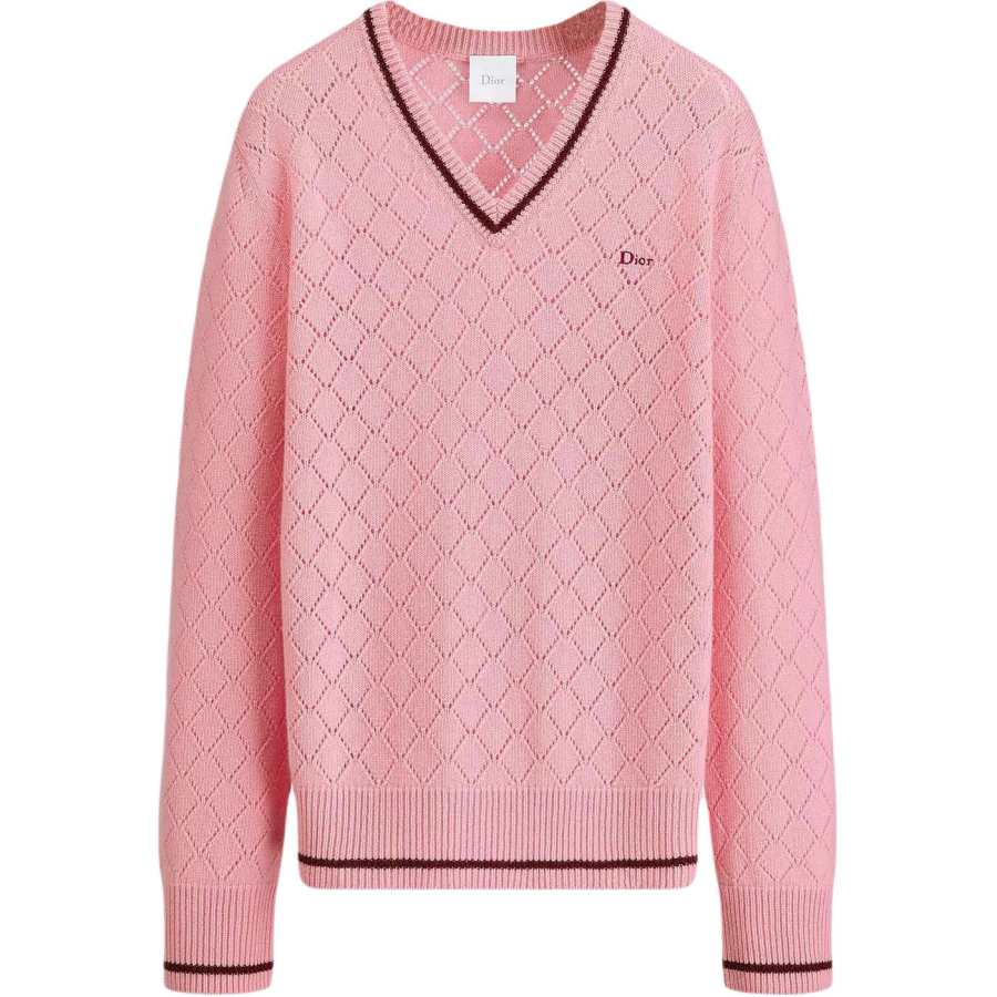 DIOR Cashmere Sweaters Women's Pink V Neck Moderate Straight Fit
