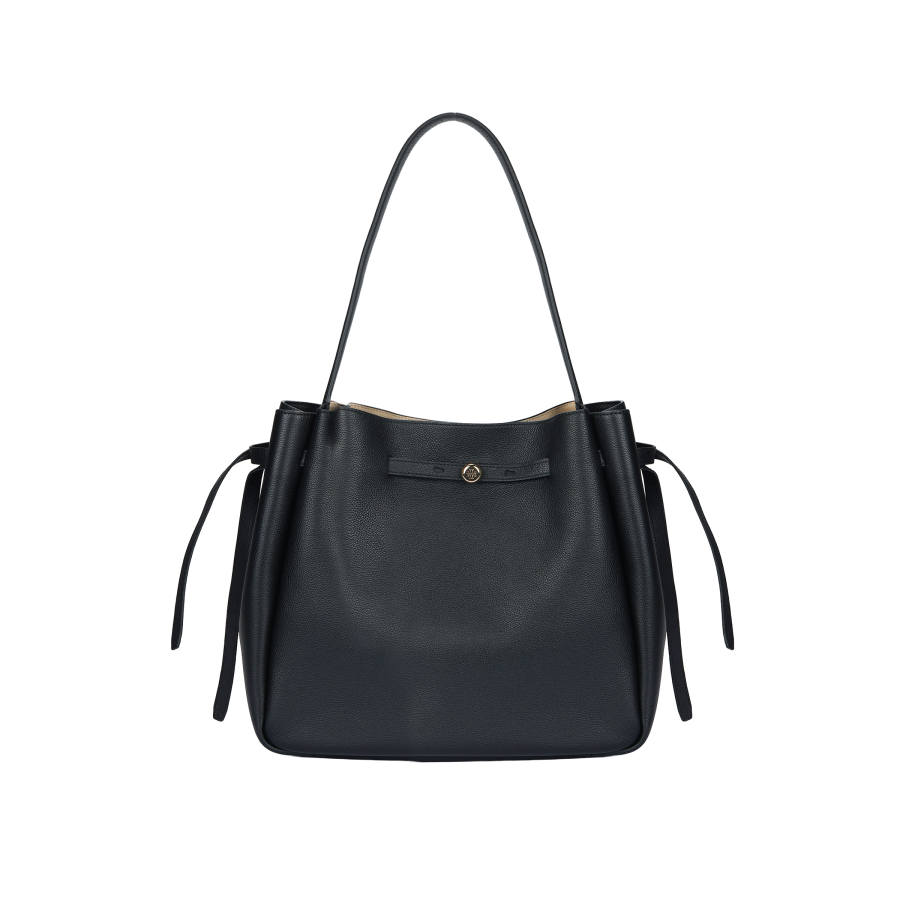 TORY BURCH Romy Litchi Grain Cow Leather Handbag, Shoulder Bag Large Women's Black