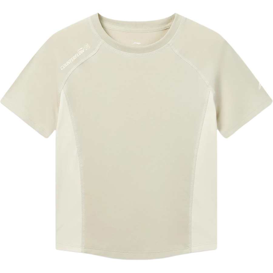 Li-Ning Li Ning Outdoor CF Tracing T Shirts Women's Coconut Khaki Crew Neck Moderate Straight Fit