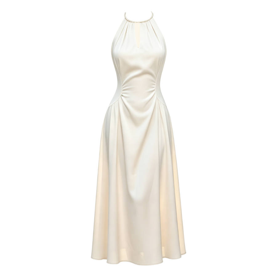 CPAURA Sleeveless Dresses Women's Halter Moderate Long Skirt A Line Skirt