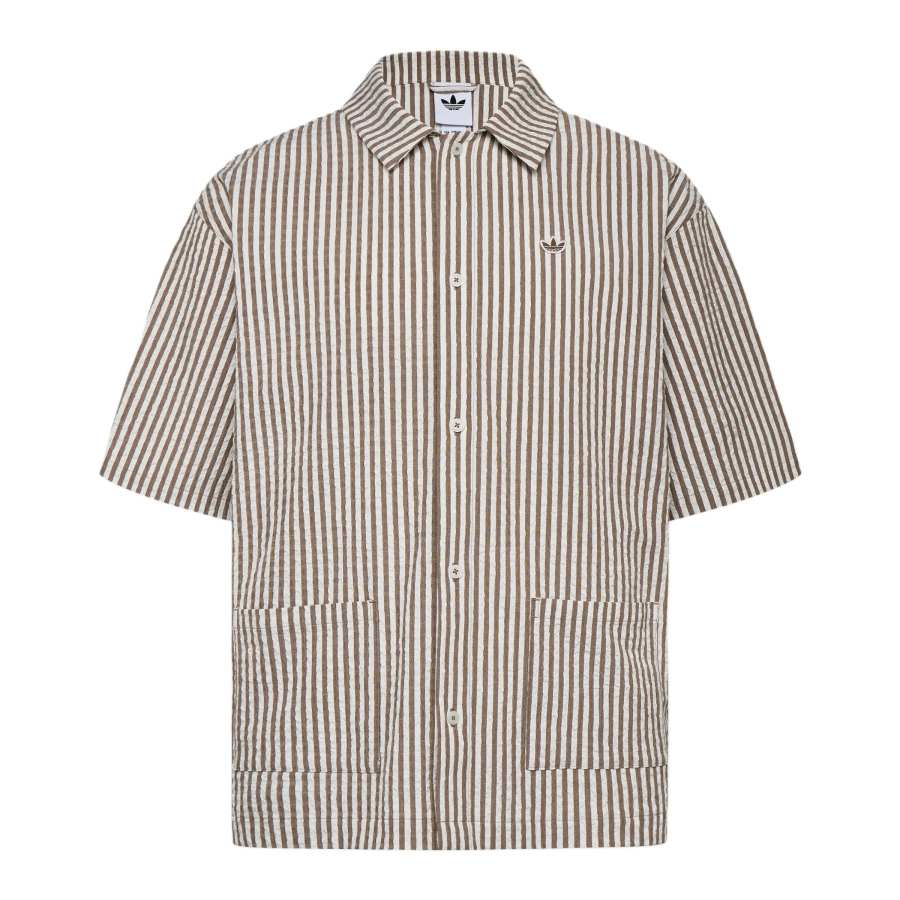 Adidas Originals Shirts Men's Khaki Brown/Han Jade White Lapel Moderate Other