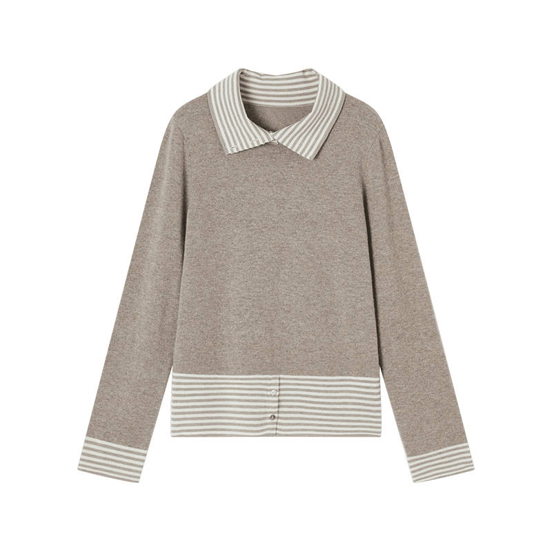 XIANGYING Knitwear Women's Coffee Polo Collar Moderate