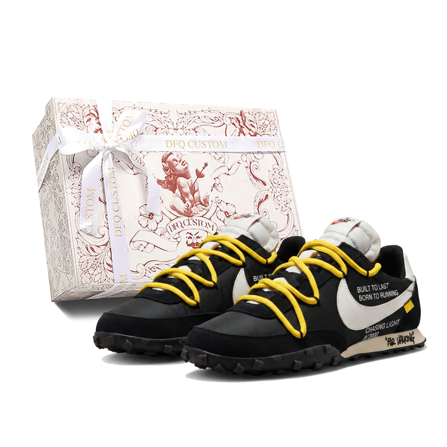 Nike Nike Waffle Racer Casual Shoes Unisex Low Top Black White Yellow