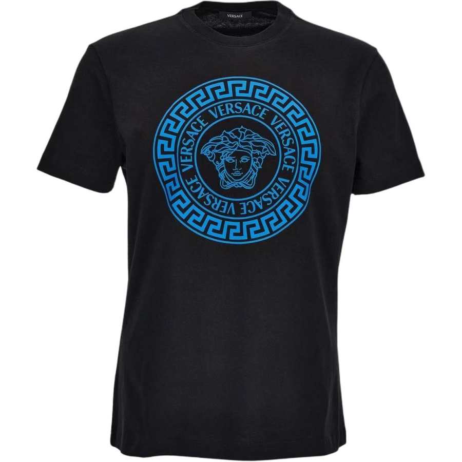 VERSACE T Shirts Men's Black Crew Neck Moderate Straight Fit