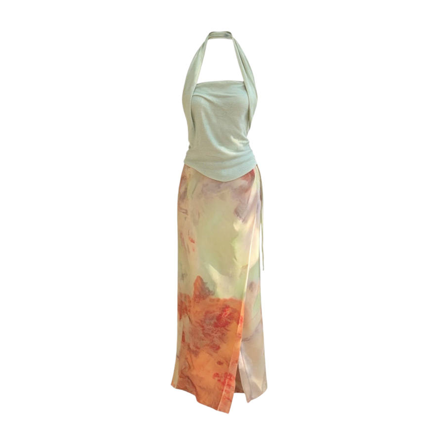 TUSHIFEI Two Piece Skirt Sets Women's Halter Thin Long Skirt