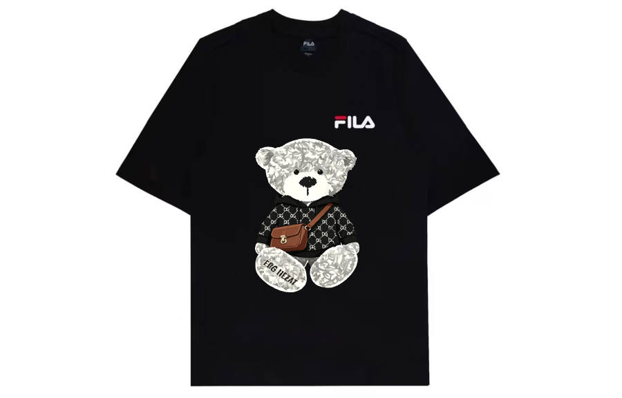 FILA T Shirts Unisex Black Crew Neck Thin Straight Fit