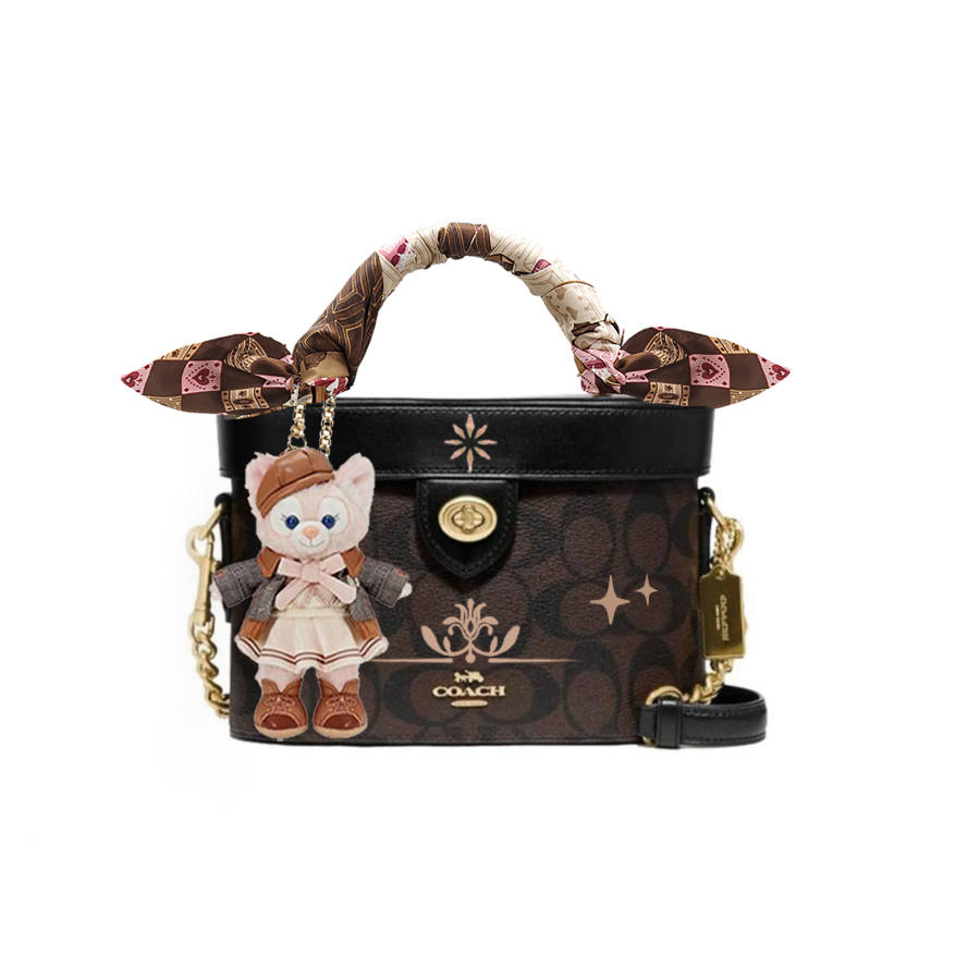 COACH Kay Artificial Leather With Cow Leather Crossbody Handbag Small Women's Brown & Black