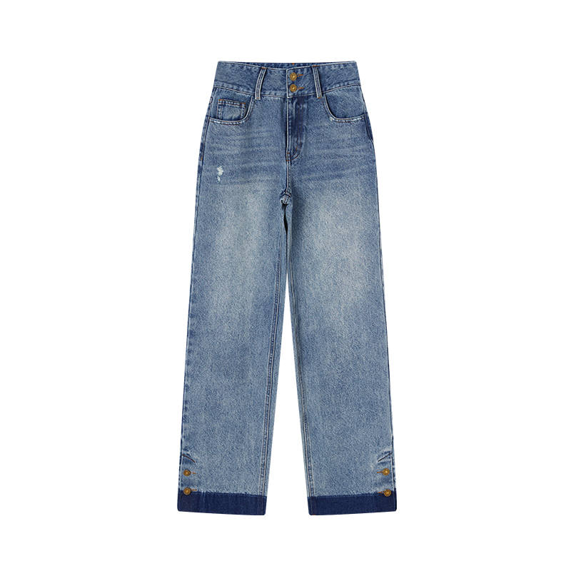 XIANGYING Jeans Women's Denim Blue Moderate Straight Fit Pants
