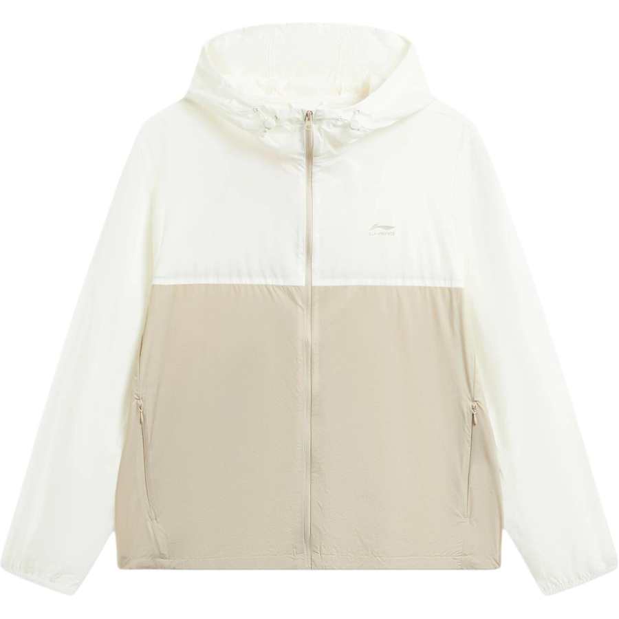Li-Ning Li Ning Sports Life Collection Trench Coats Women's Ivory/Coastal Gray Hooded Non Detachable Moderate Straight Fit