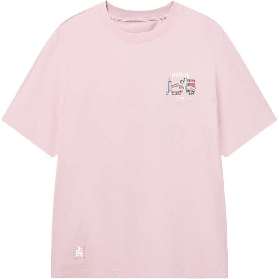 Li-Ning Li Ning China Culture Collection T Shirts Men's Galalith Pink Crew Neck Moderate Straight Fit