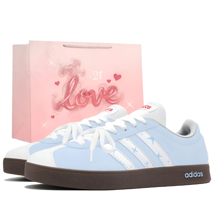 Adidas Adidas VL COURT 2.0 Skateboard Shoes Unisex Low Top Milk Blue White Star
