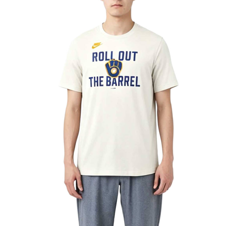 Nike Nike Milwaukee Brewers T Shirts Men's Cream Crew Neck Moderate