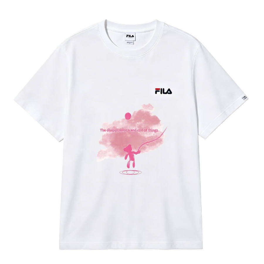 FILA T Shirts Unisex Gray White Crew Neck Moderate Straight Fit