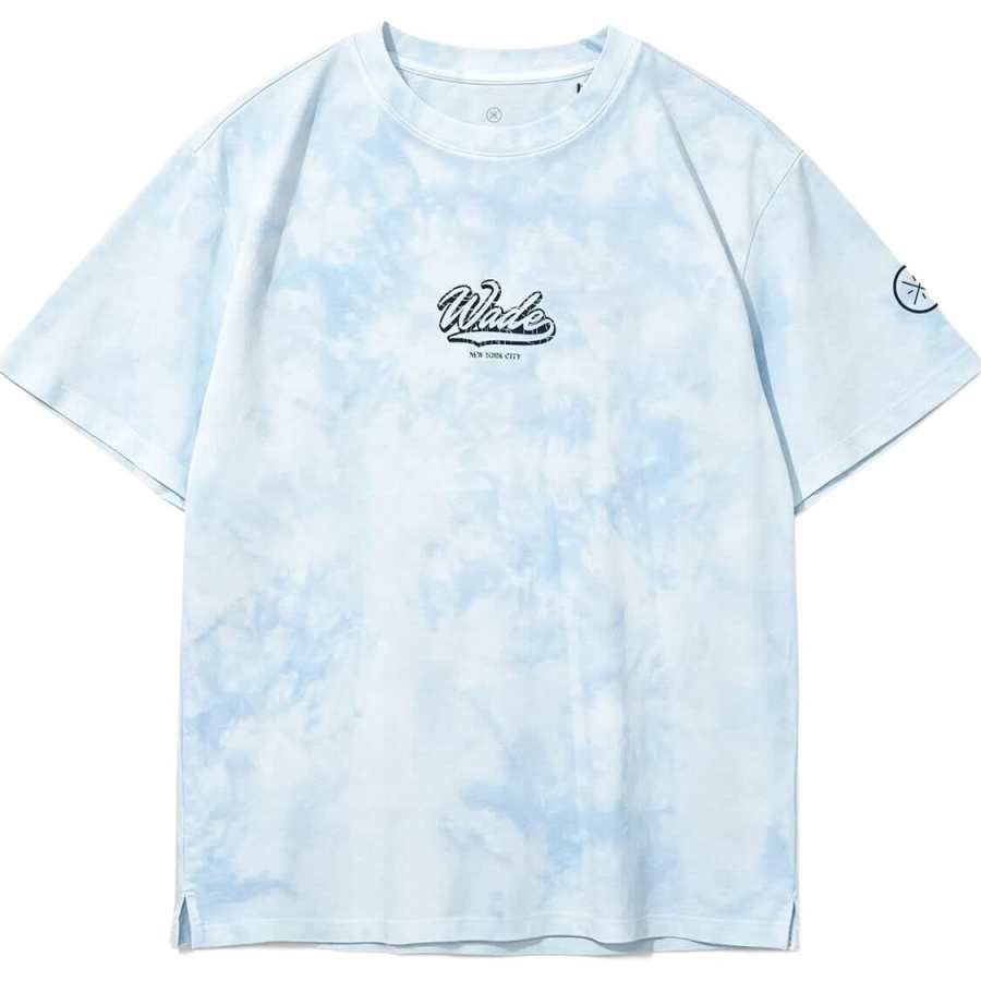 Li-Ning Li Ning T Shirts Men's Static Blue Tie Dye Crew Neck Moderate Straight Fit