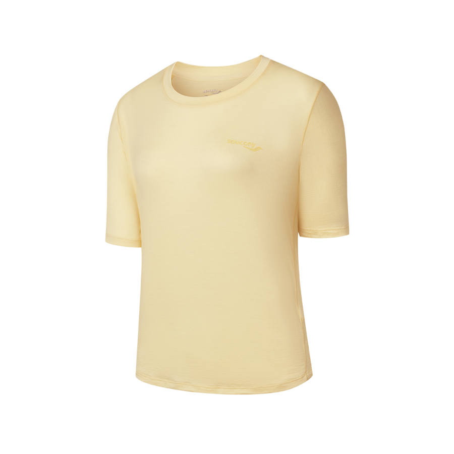 Saucony T Shirts Women's Sour Lemon Yellow Crew Neck Moderate