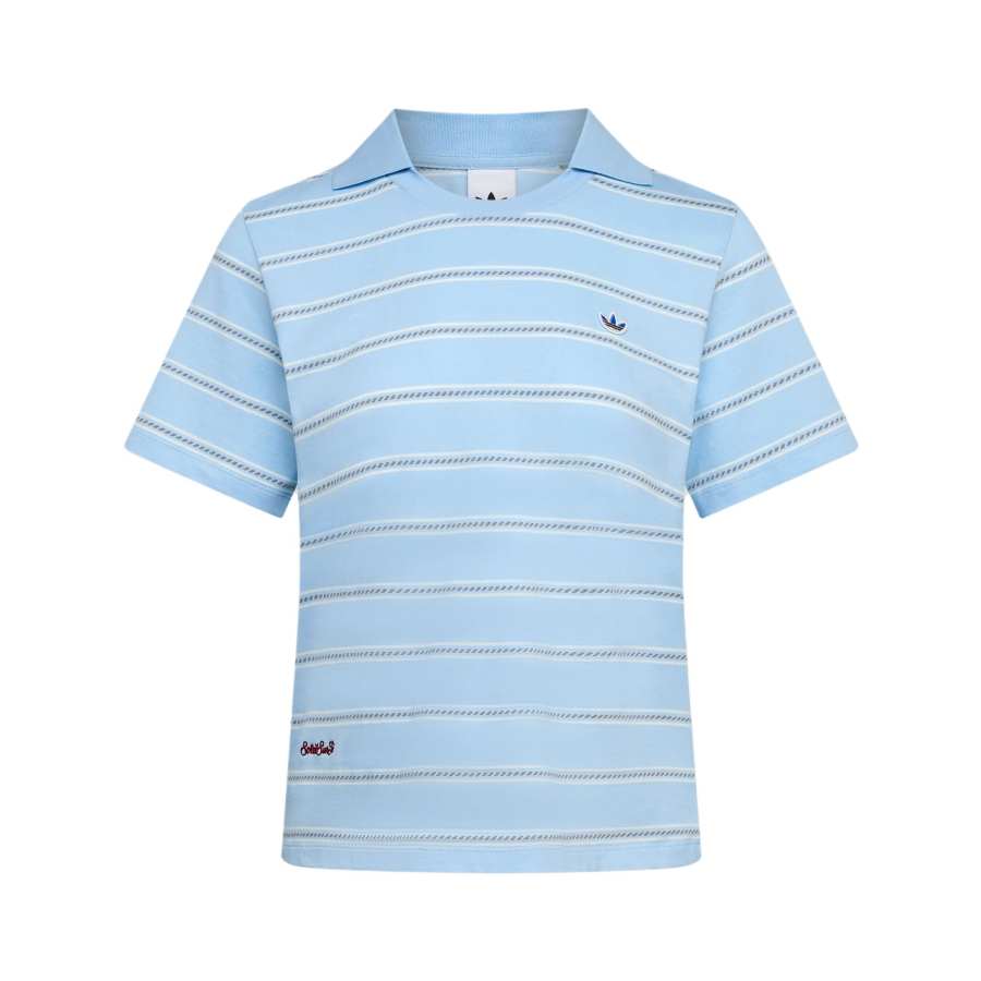 Adidas Originals French Riviera Holiday Collection Polo Shirts Women's Blue/Jade White Lapel Moderate