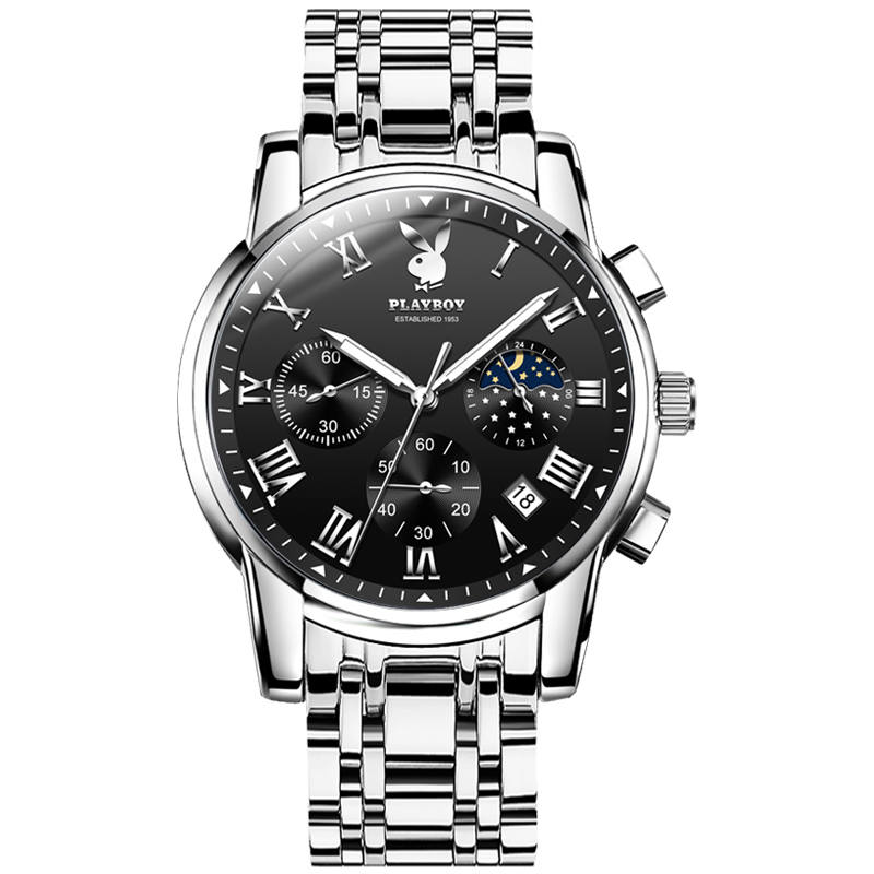 Playboy Quartz Movement Stainless Steel Watchband Men's Watches Black Dial