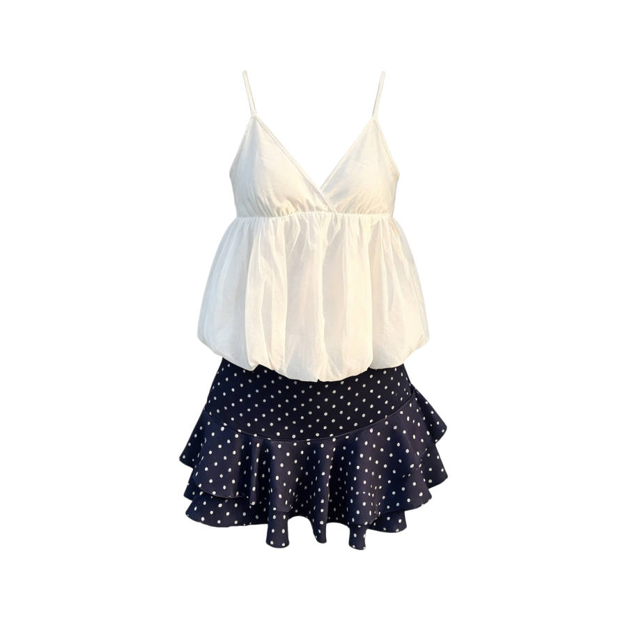 TUSHIFEI Two Piece Skirt Sets Women's V Neck Moderate Short Skirt