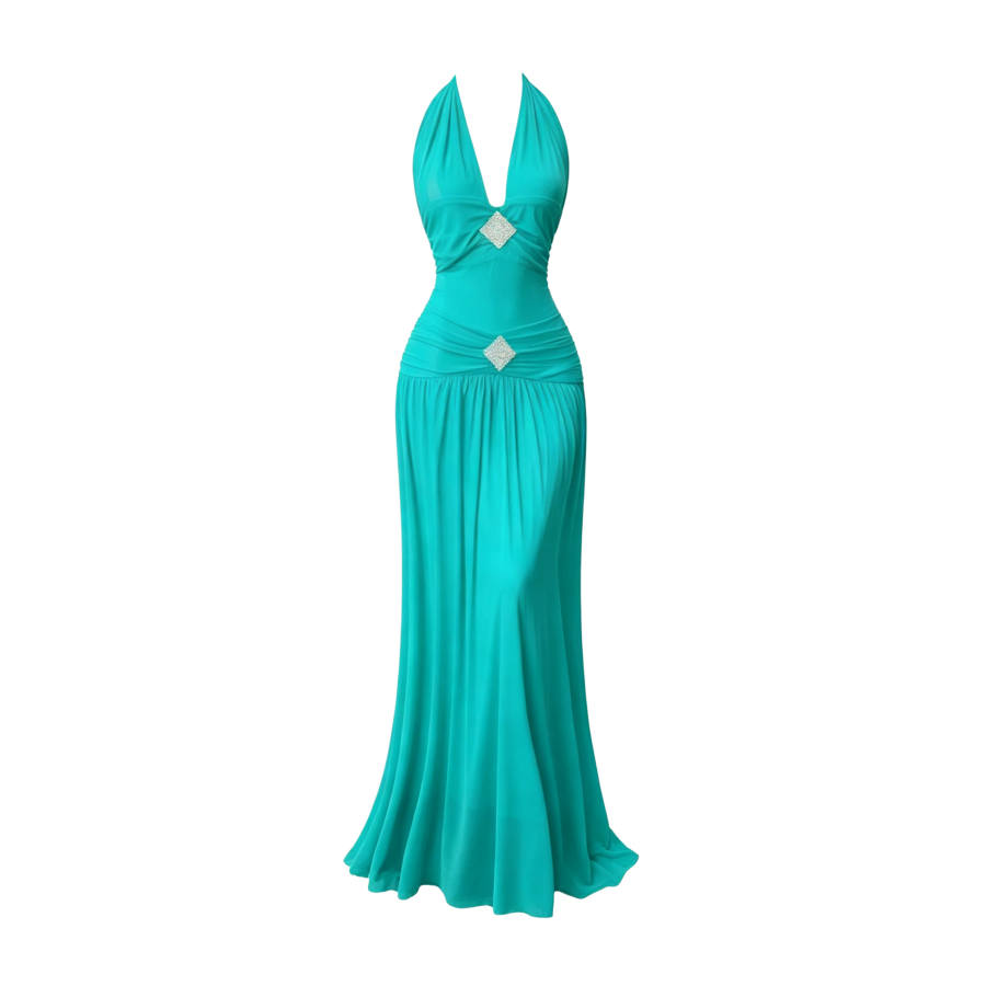 TUSHIFEI Sleeveless Dresses Women's Lake Green Halter Thin Long Skirt A Line Skirt