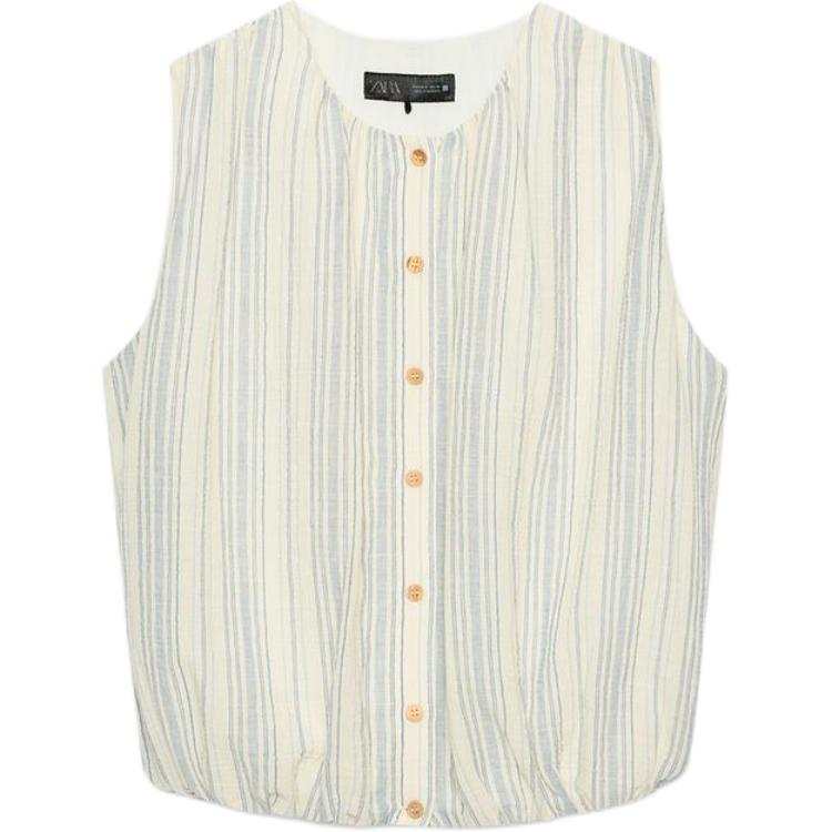 ZARA Shirts Women's Nude/Sea Blue Crew Neck