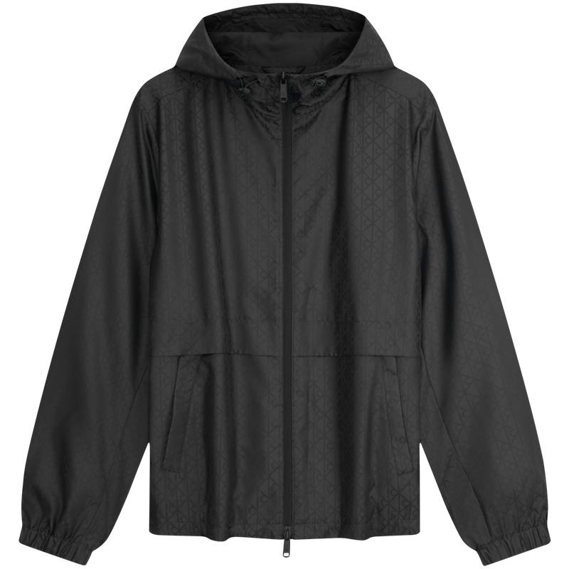Calvin Klein Windbreaker Jackets Men's UB1 Space Black Hooded Non Detachable Moderate