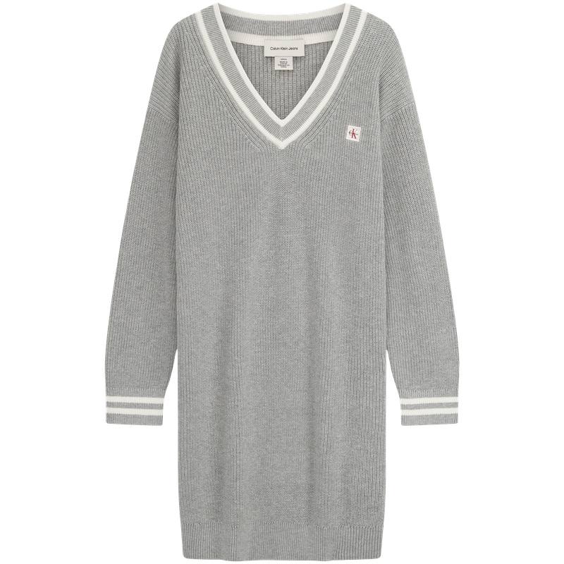 Calvin Klein Long Sleeved Dresses Women's P7A Coconut Gray V Neck Moderate
